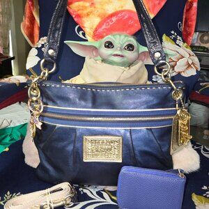 Coach Poppy “Groovy Blue” Metallic Shimmery Sapphire Leather Bag